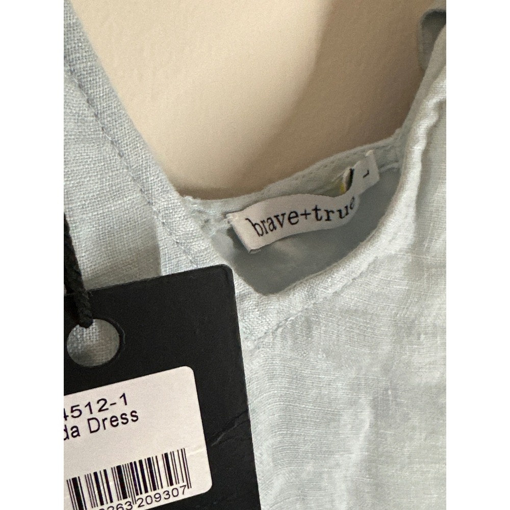Brave and True Matilda Linen Sundress Light Blue Ruffle Sleeve Midi Dress L - Picture 6 of 6